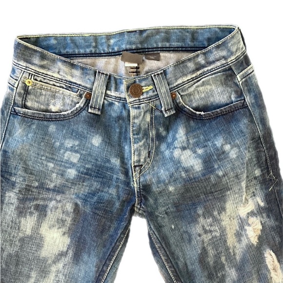 ARMANI EXCHANGE women’s blue ‘bleach stained’ Jeans bootleg - Picture 2 of 15